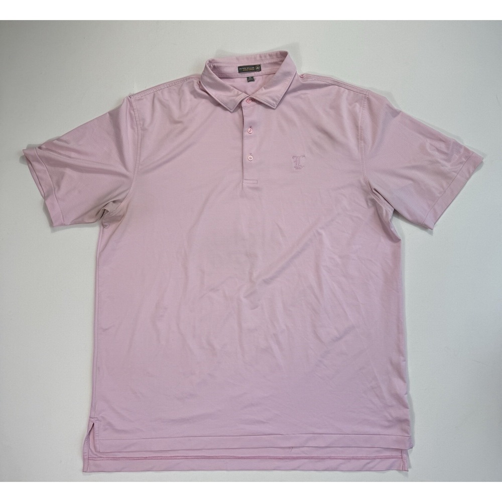 Peter Millar Summer Comfort Men’s XL Polo Shirt Pink Striped Performance Active